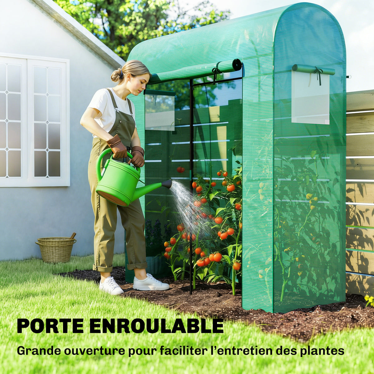 Serre de Jardin, Petite Serre de Balcon en Bâche PE et Châssis Acier, Porte Roulante et Fenêtres 170 x 68 x 200 cm, Vert-4