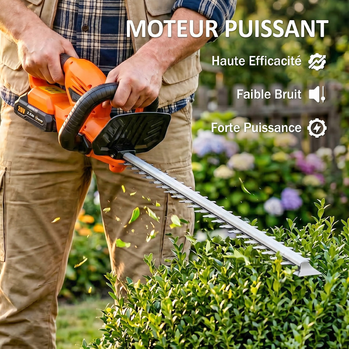Taille-Haies Électrique 100 W, Lame 51 cm, Batterie 2,0 Ah et Chargeur, Orange-3