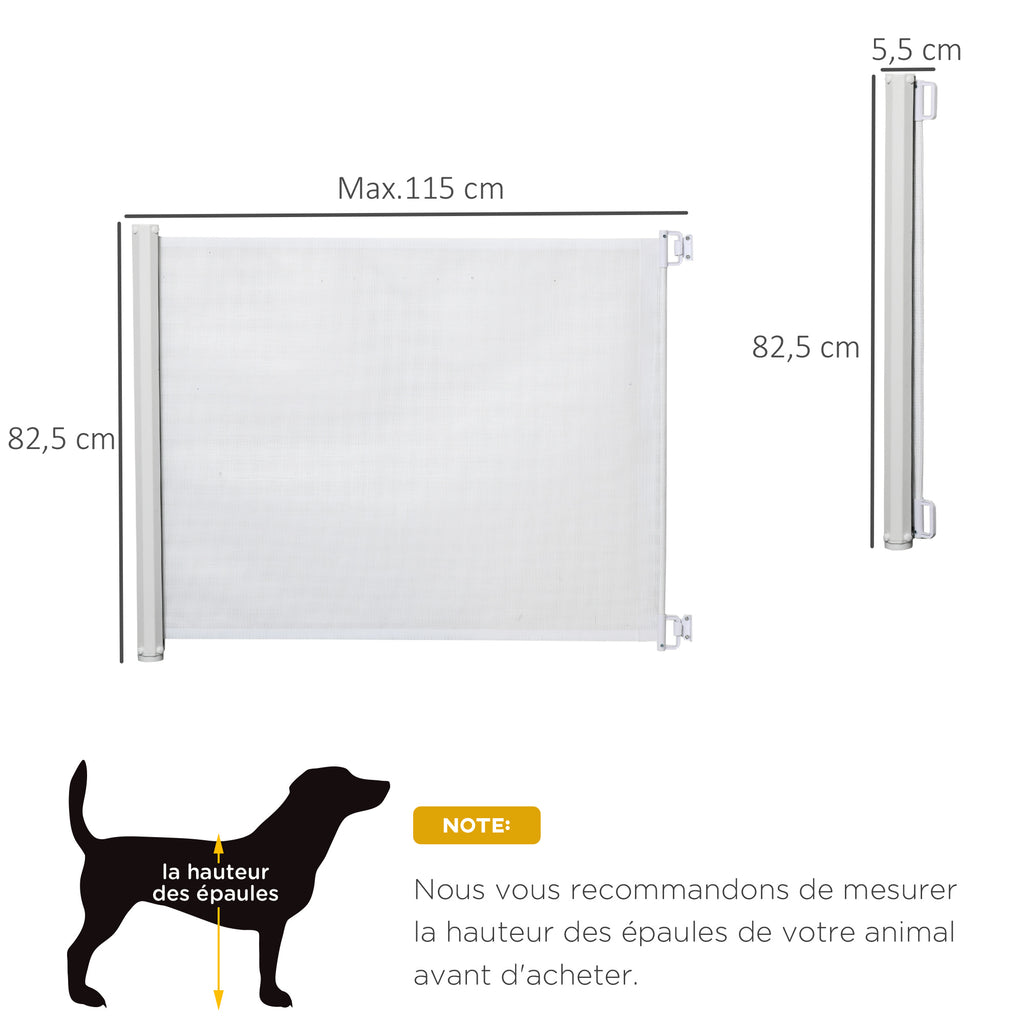 Barrière de sécurité chien barrière rétractable automatique barrière escaliers couloirs portes 115 x 82,5 m teslin acier blanc-2