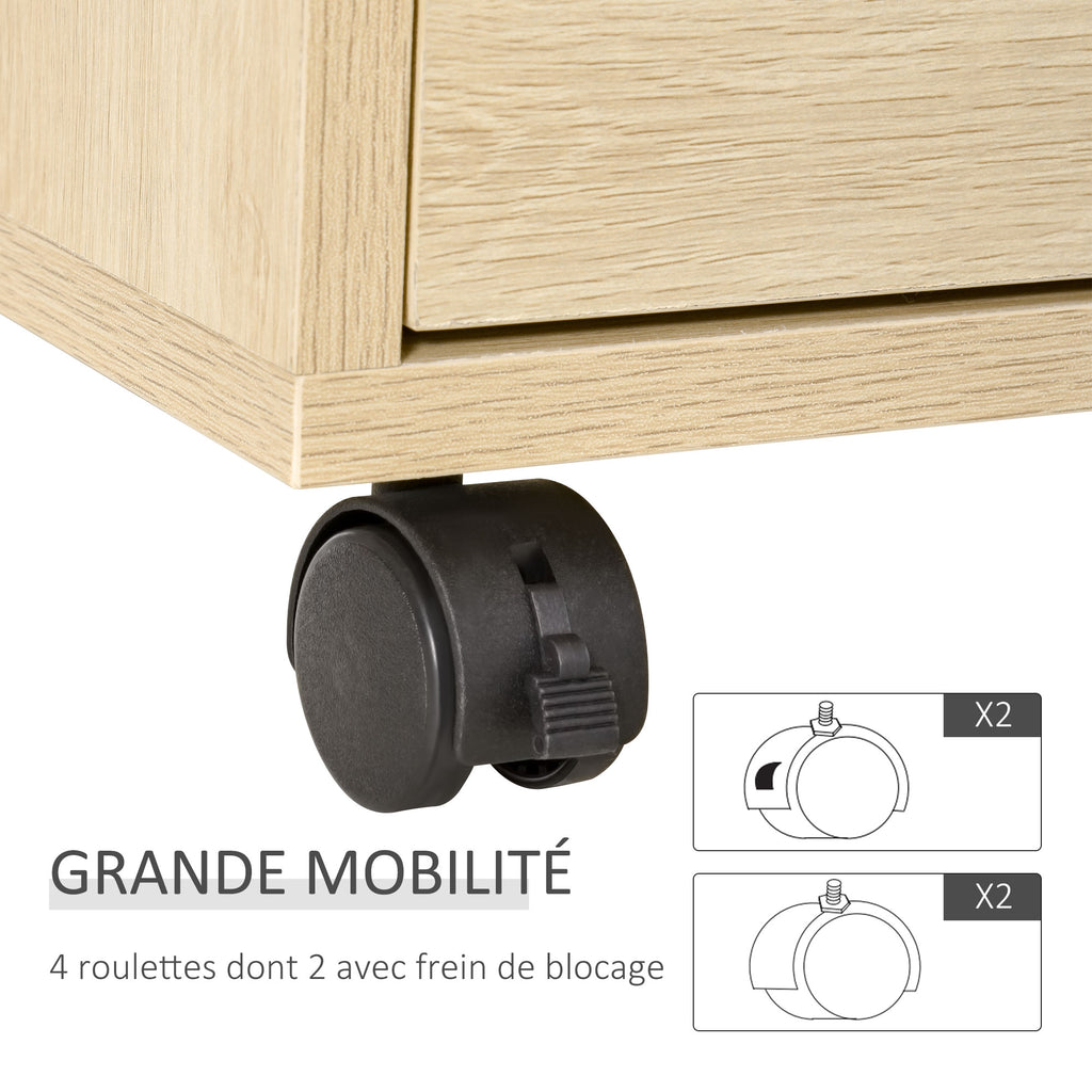 Caisson de Bureau, Rangement Bureau sur Roulettes, 4 Tiroirs Coulissants en Bois, Naturel-4