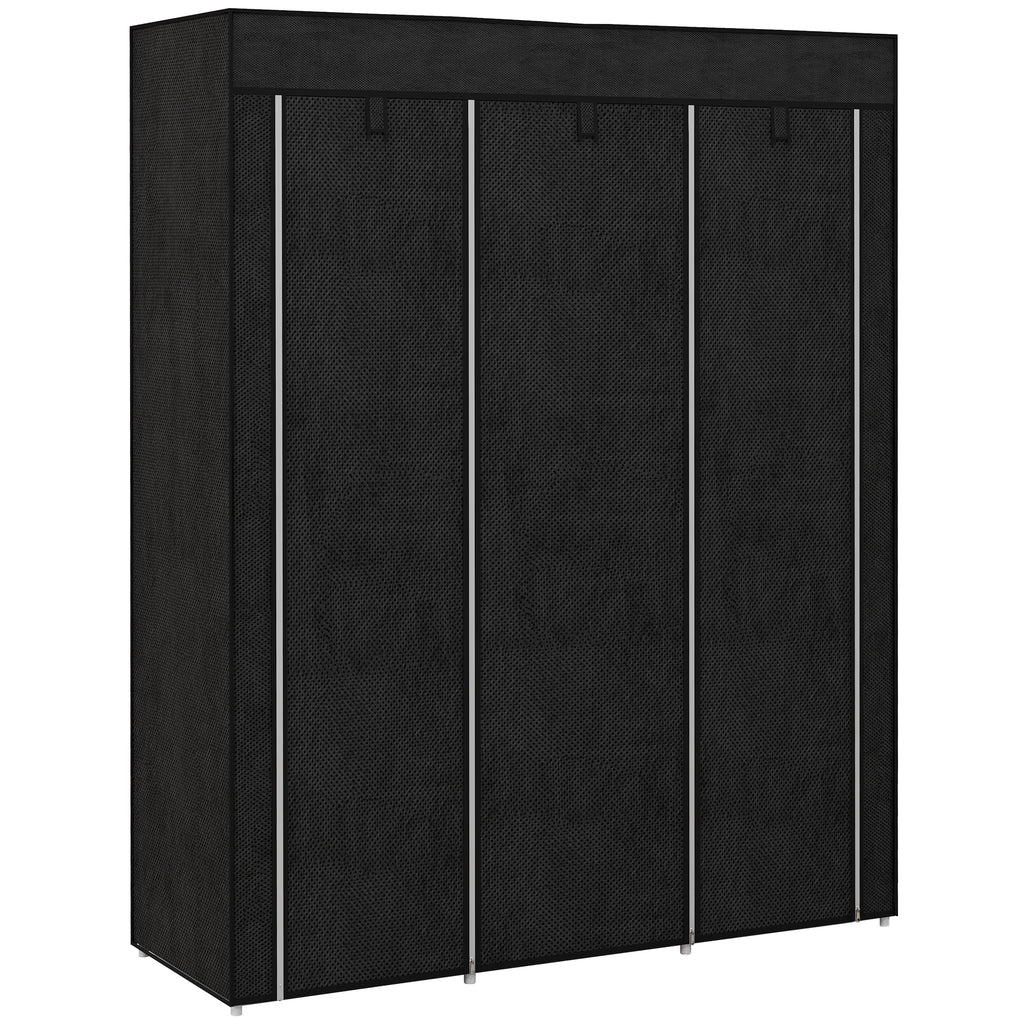 Armoire penderie multi-rangement - 8 étagères, 2 barres - non tissé noir-0