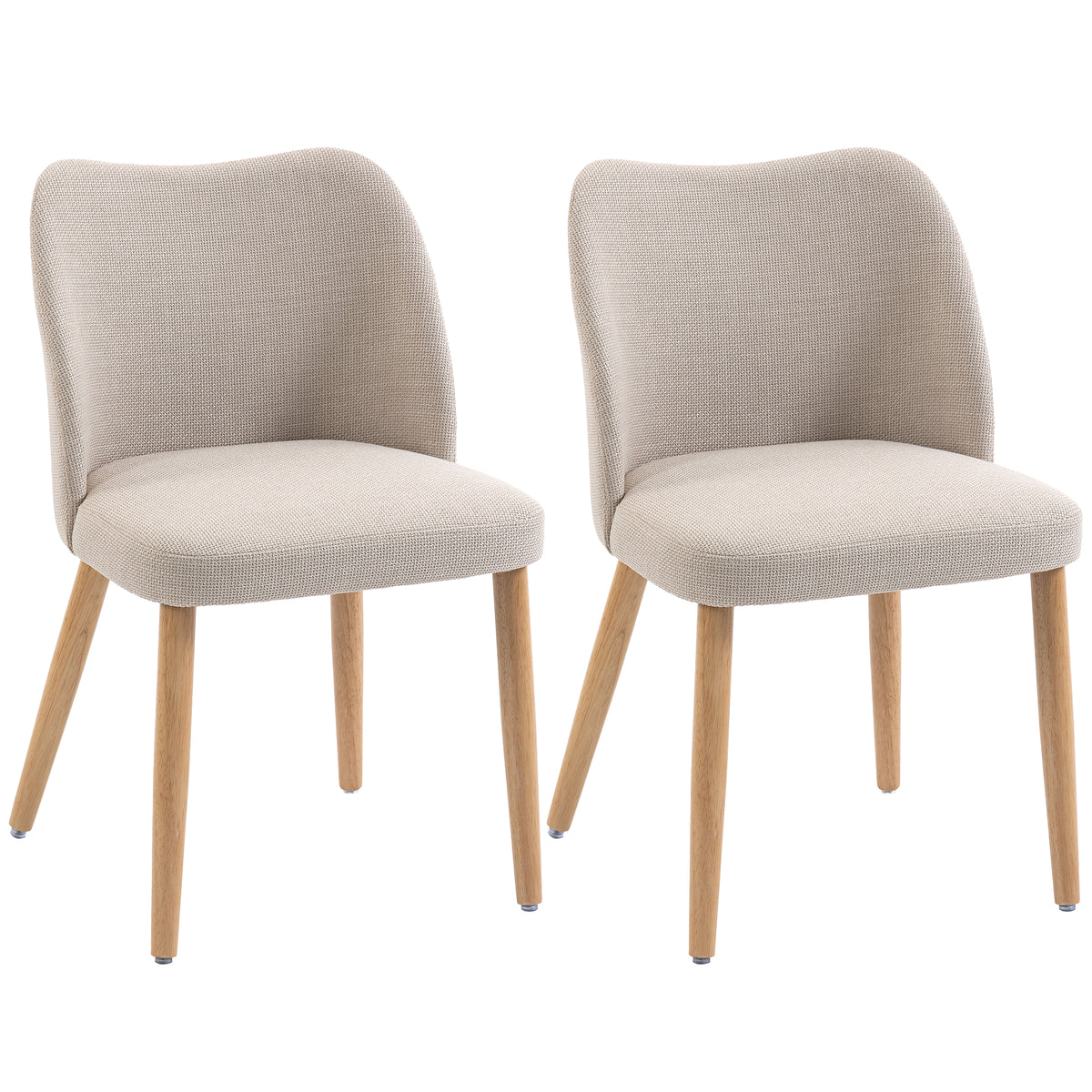 Lot de 2 Chaises de Salle à Manger, Chaises de Cuisine Rembourrées en Lin, Dossier Incurvé et Pieds d'Hévéa, Crème-0