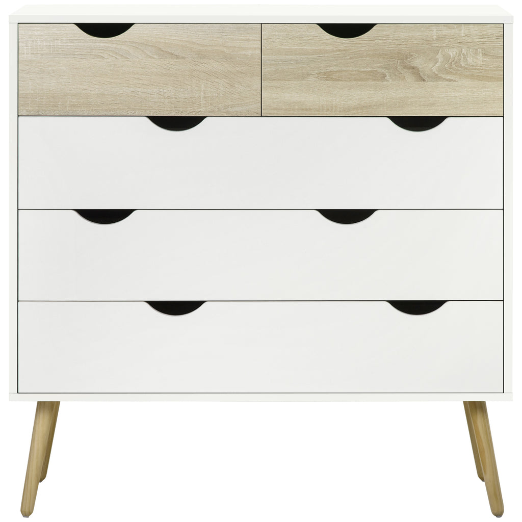 Commode 5 tiroirs Design scandinave Meuble de Rangement Chambre Panneau de Particules 99 x 39 x 101 cm Blanc Aspect chêne Clair-8