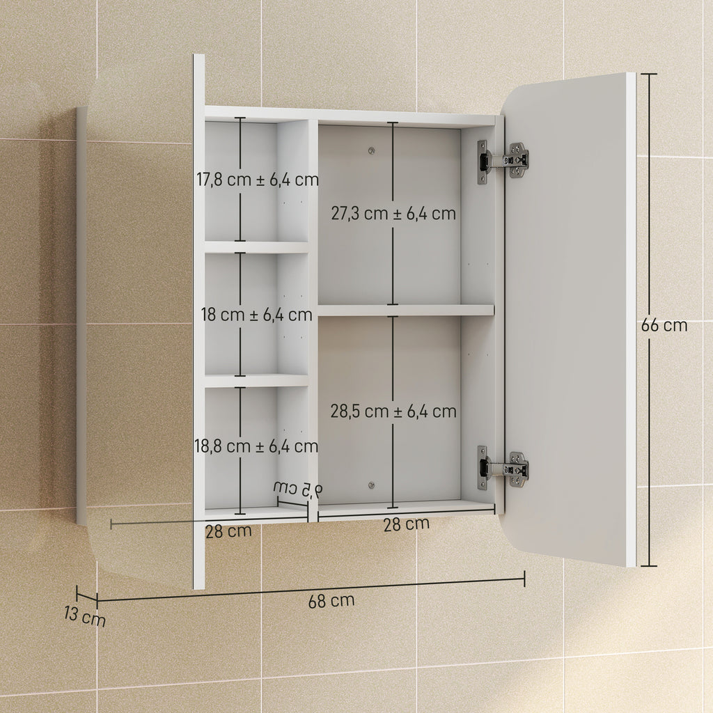 Armoire murale salle de bain avec miroir arqué meuble salle de bain étagère réglable portes miroir 68 x 13 x 66 cm blanc-2