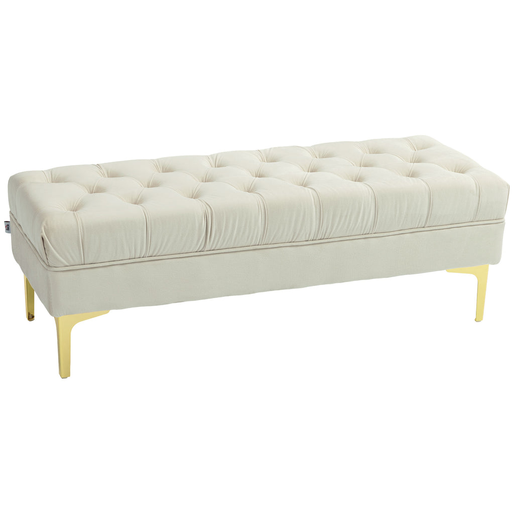 Banc banquette capitonnée bout de lit style classique chic dim. 118L x 45l x 42H cm piètement métal doré velours beige-0