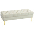 Banc banquette capitonnée bout de lit style classique chic dim. 118L x 45l x 42H cm piètement métal doré velours beige-0