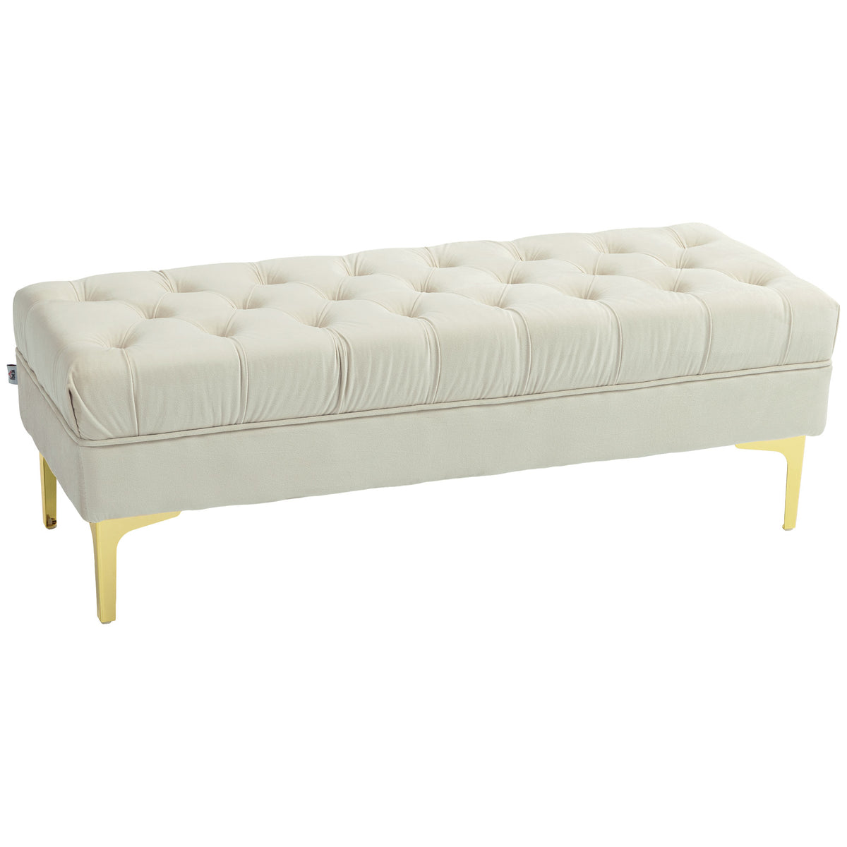 Banc banquette capitonnée bout de lit style classique chic dim. 118L x 45l x 42H cm piètement métal doré velours beige-0