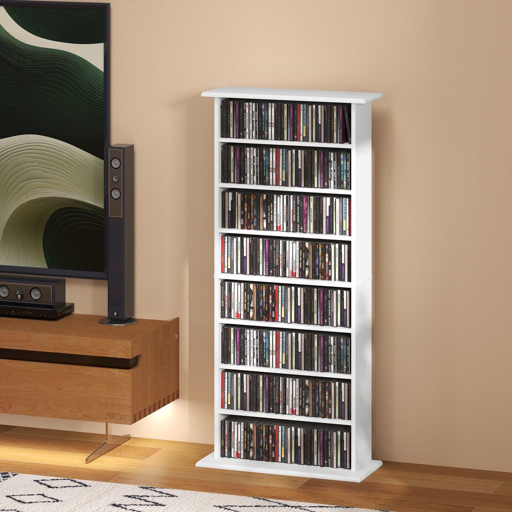 Rangements pour CD et DVD avec 8 compartiments et 6 étagères réglables, capacité max. 360 CD/185 DVD et Blu-ray, blanc-8