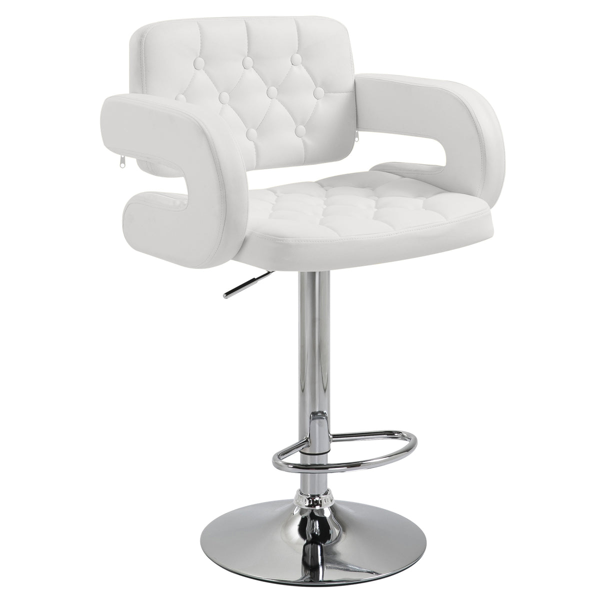 Tabouret de bar pivotant chaise de bar réglable en hauteur avec dossier repose-pieds et accoudoirs 61x50x93-113cm blanc-0