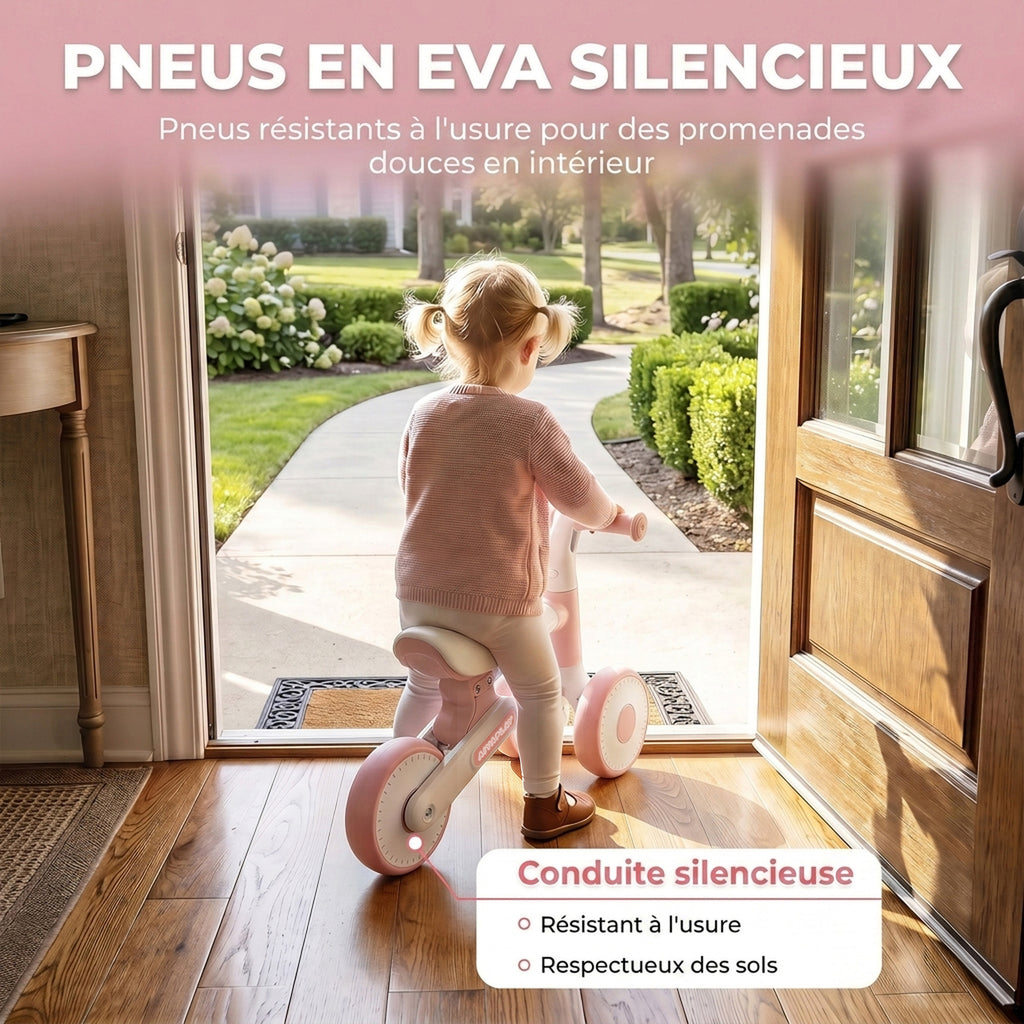 Draisienne Bébé 1-2 Ans Pliable, Siège Réglable, Direction Limitée à 135°, Pneus EVA Silencieux, 52x23x36,5cm, Rose-5