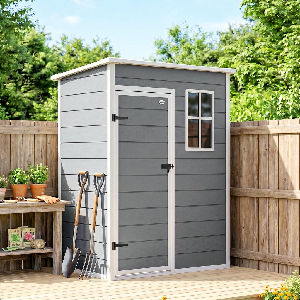 Abri de jardin 1,14 m² pour outils - porte verrouillable, aération et fenêtre - dim. 151L x 92l x 193H cm  - plastique, gris-8