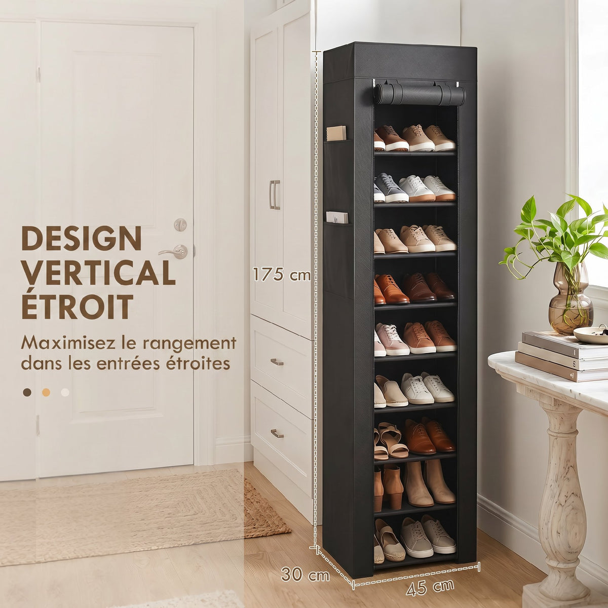 Étagère à Chaussures 20 Paires 10 Niveaux, Range-Chaussures en Métal avec Housse Anti-Poussière, Noir-4