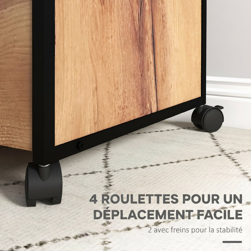 Caisson bureau mobile avec 2 tiroirs, meuble rangement bureau sur roulettes avec barres pour dossiers, marron-5