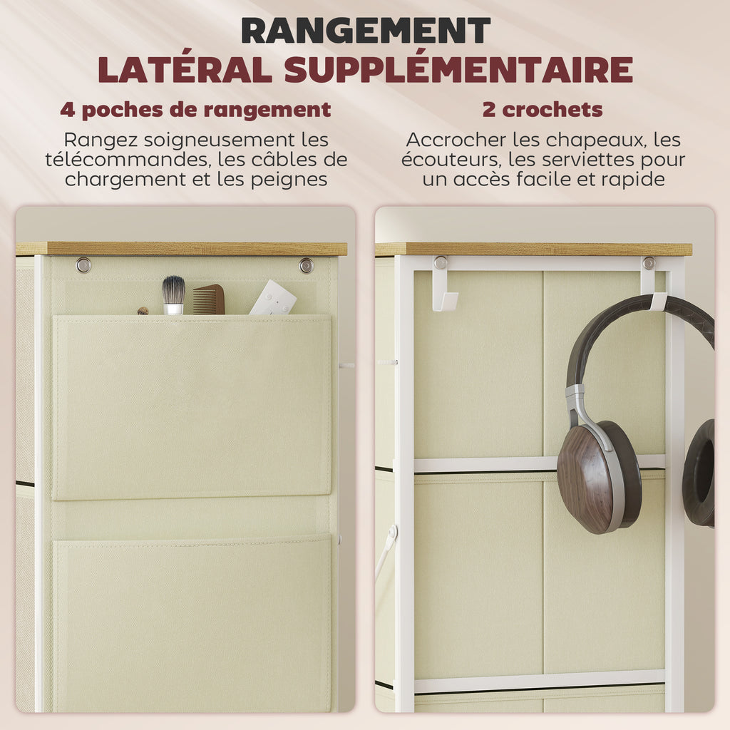 Commode 8 tiroirs en tissu, meuble de rangement avec 4 poches, 2 crochets, structure en acier, 86 x 30 x 94,5 cm, beige-4