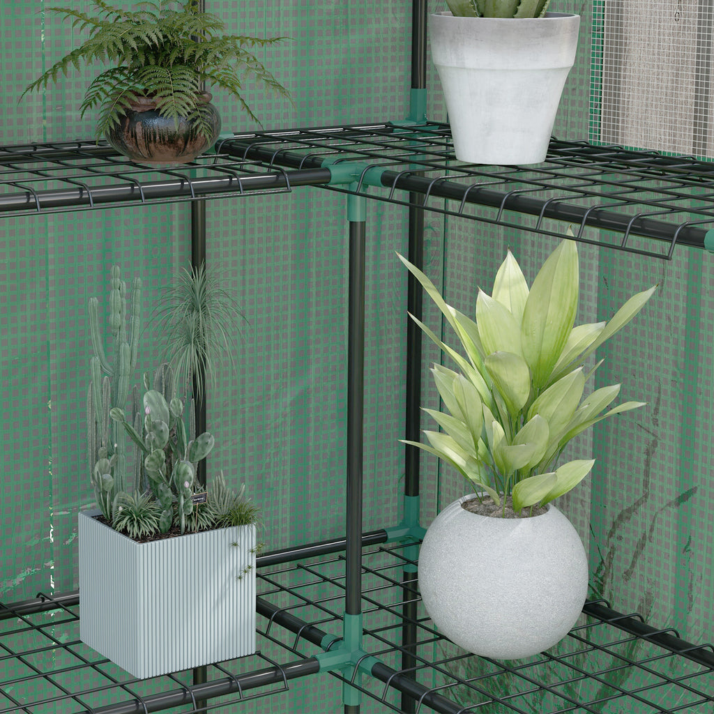 Serre de jardin avec 1 porte, 2 fenetres et 2 étagères en forme de U pour Légumes Plantes Fleurs Bâche PE 140x73x190 cm-9