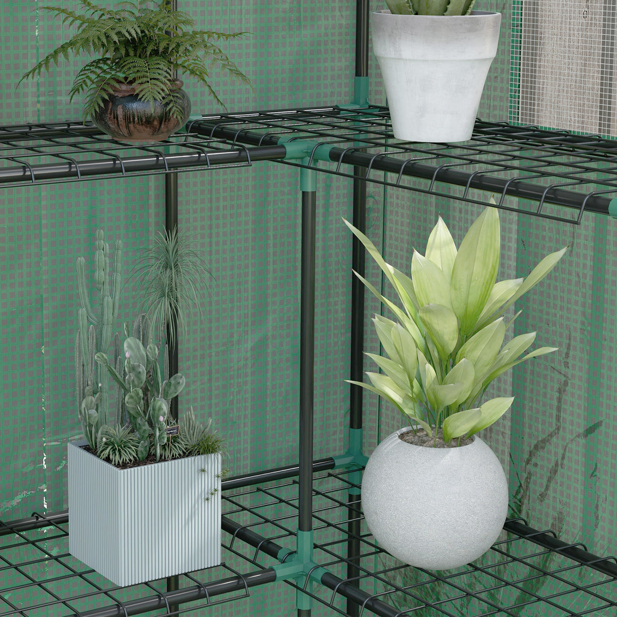 Serre de jardin avec 1 porte, 2 fenetres et 2 étagères en forme de U pour Légumes Plantes Fleurs Bâche PE 140x73x190 cm-9