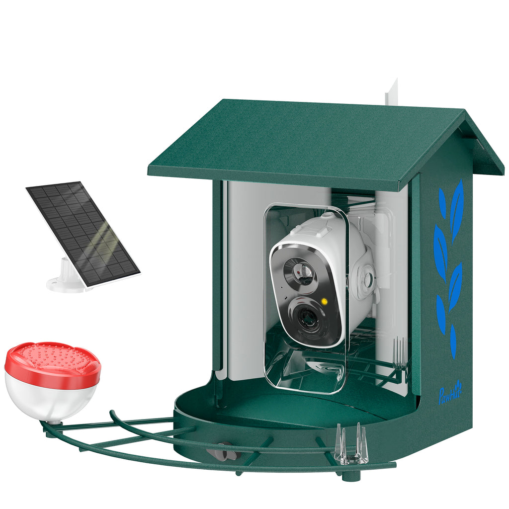 Mangeoire à Oiseaux avec Caméra 2K Solaire 2,5L 142°, Identification IA 16000+, App, IP65, SD 32 Go, 30x34,5x26,3cm Vert-0