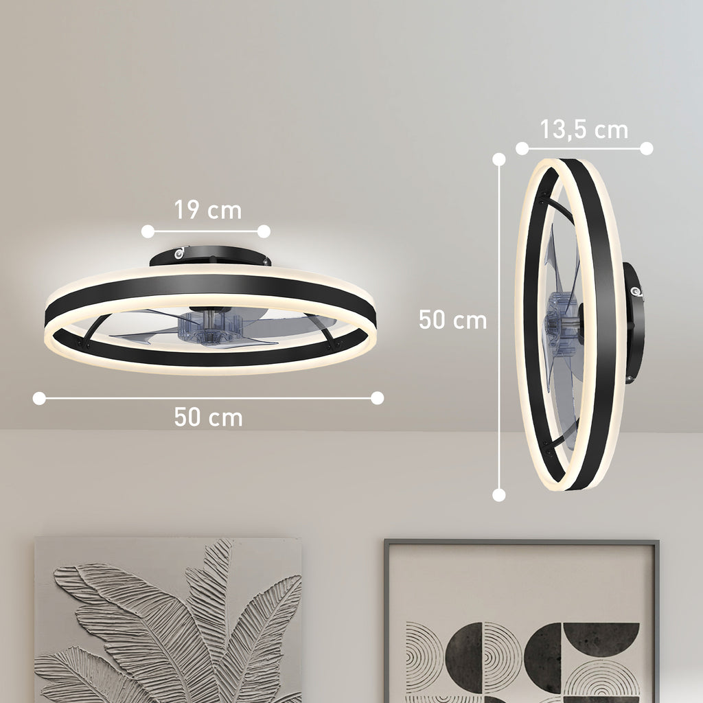 Ventilateur de plafond avec lumière et télécommande, plafonnier ventilateur 50 cm avec 6 vitesses, noir-2