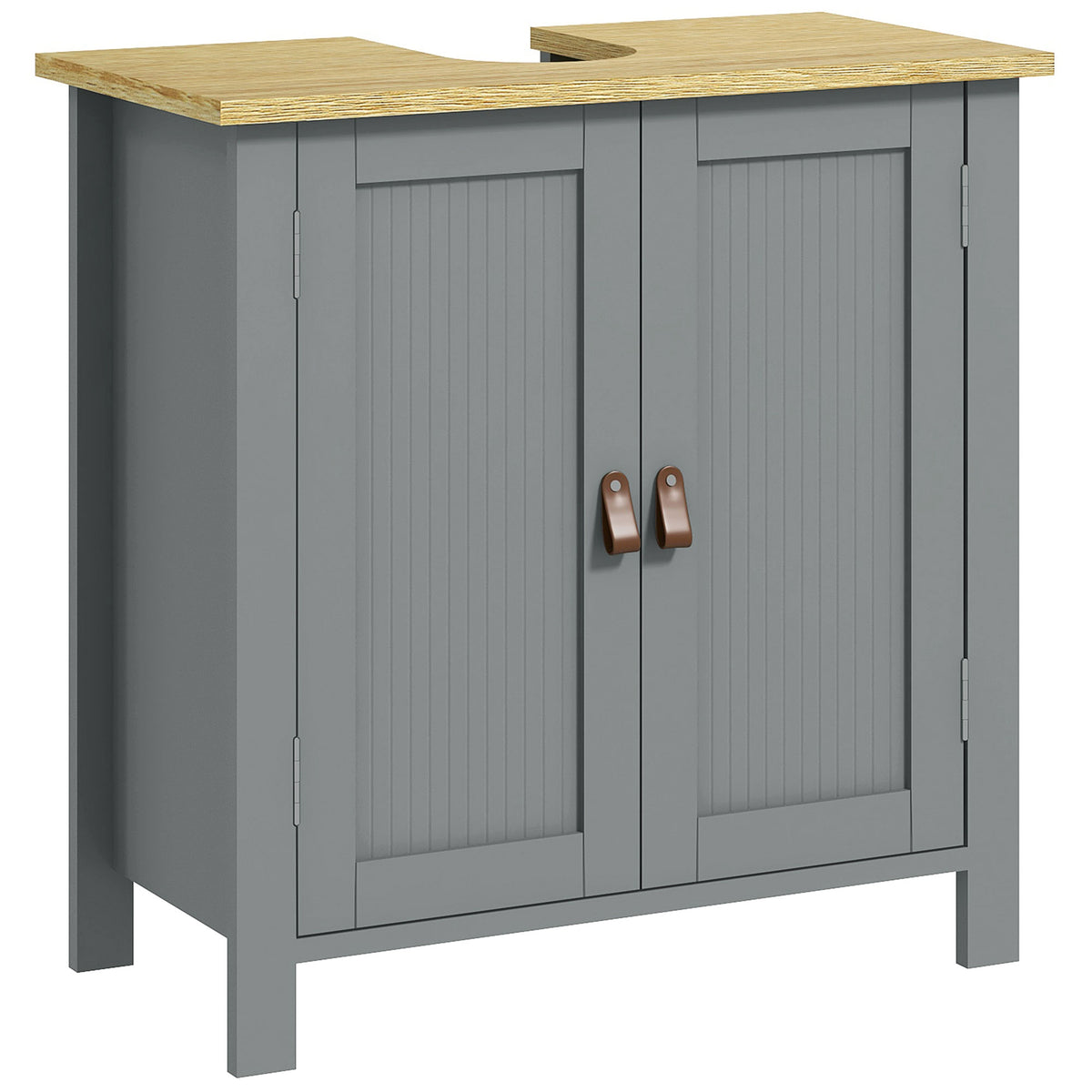 Meuble sous lavabo 2 portes étagère réglable 2 étages à l'intérieure poignées en PU 60 x 30 x 60 cm gris-0