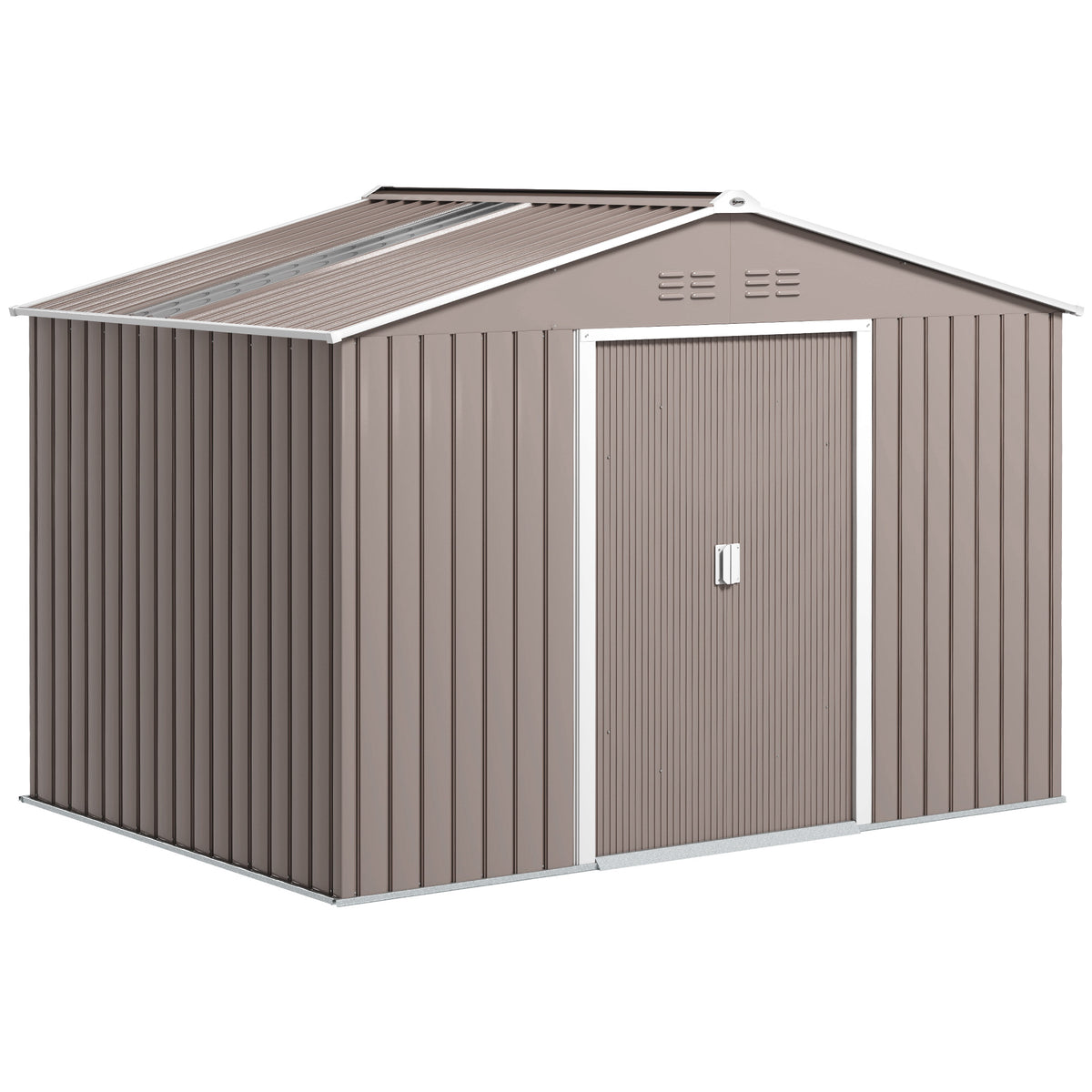 Abri de jardin 5,4 m² 2,77 x 1,95 x 1,92 m kit de fondation porte coulissante ventilations tôle acier, gris clair-0