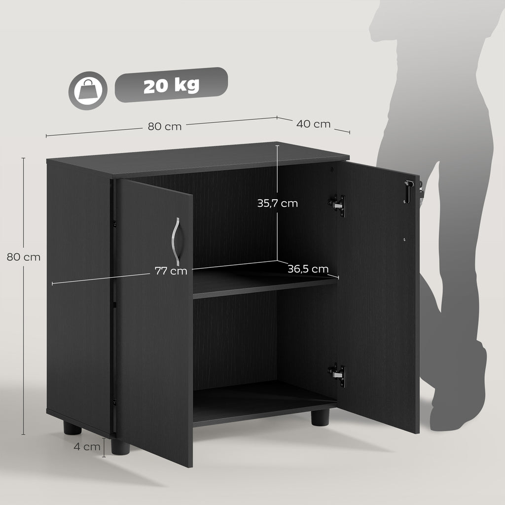 Armoire de Bureau à 2 Niveaux, Meuble de Rangement Bureau avec 2 Portes, Serrures et Clés, 80x40x80cm, Noir-2