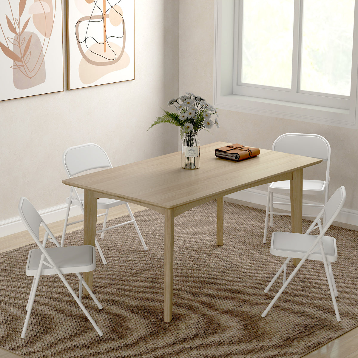 Lot de 4 chaises pliantes chaises de salle à manger portables cadre en acier dim. 45l x 46P x 78H cm blanc-6