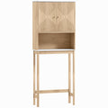 Meuble WC dessus de toilette meuble toilettes WC rangement avec placard à double porte étagères  66 x 25 x 168 cm, chêne-0