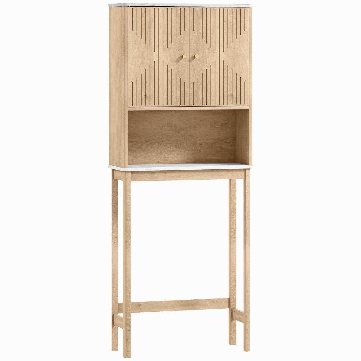Meuble WC dessus de toilette meuble toilettes WC rangement avec placard à double porte étagères  66 x 25 x 168 cm, chêne-0