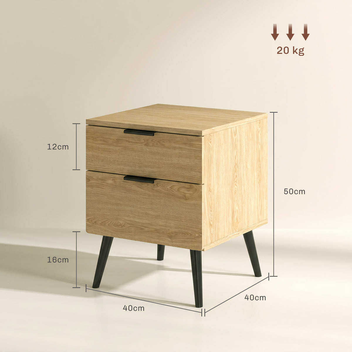 Lot de 2 tables de chevet table de nuit style nordique moderne avec tiroir à deux niveaux 40 x 40 x 50 cm chêne-2