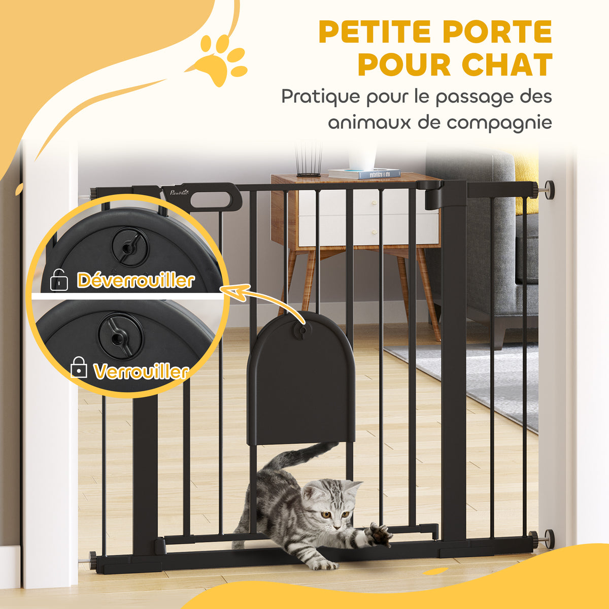 Barrière de sécurité animaux avec porte fermeture automatique système de double verrouillage, acier noir-5