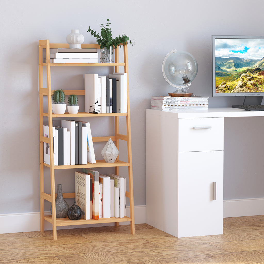 Etagère échelle en bambou 4 niveaux bibliothèque style naturel 48L x 31,5l x 120H cm-1