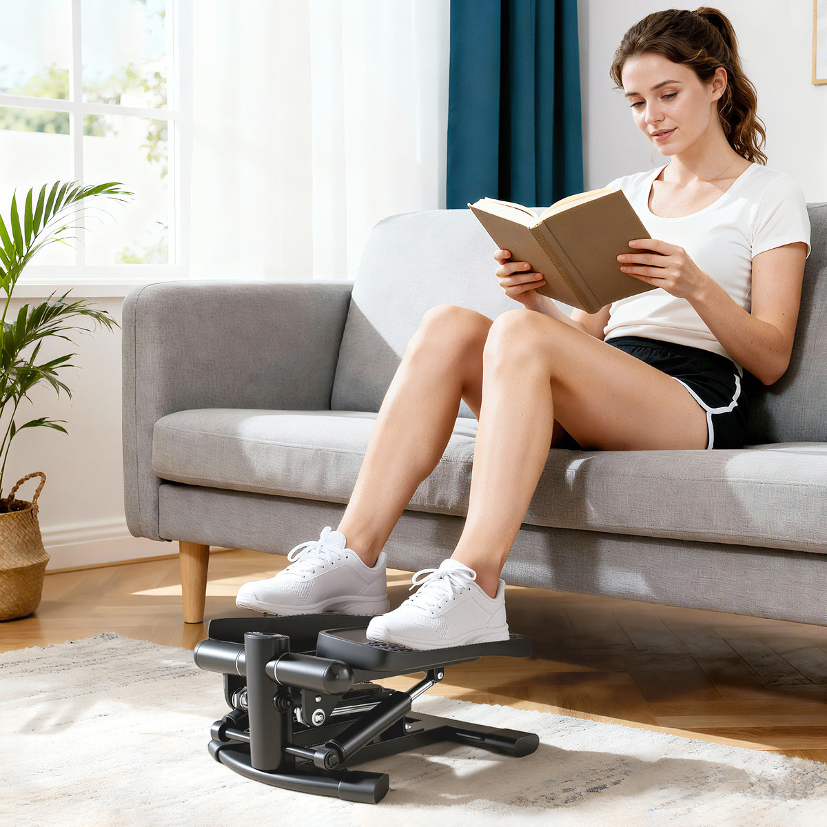 Mini stepper fitness disque de torsion de la taille 2 en 1 écran LCD, hauteur réglable, 100 kg, 42 x 34 x 22 cm, noir-1