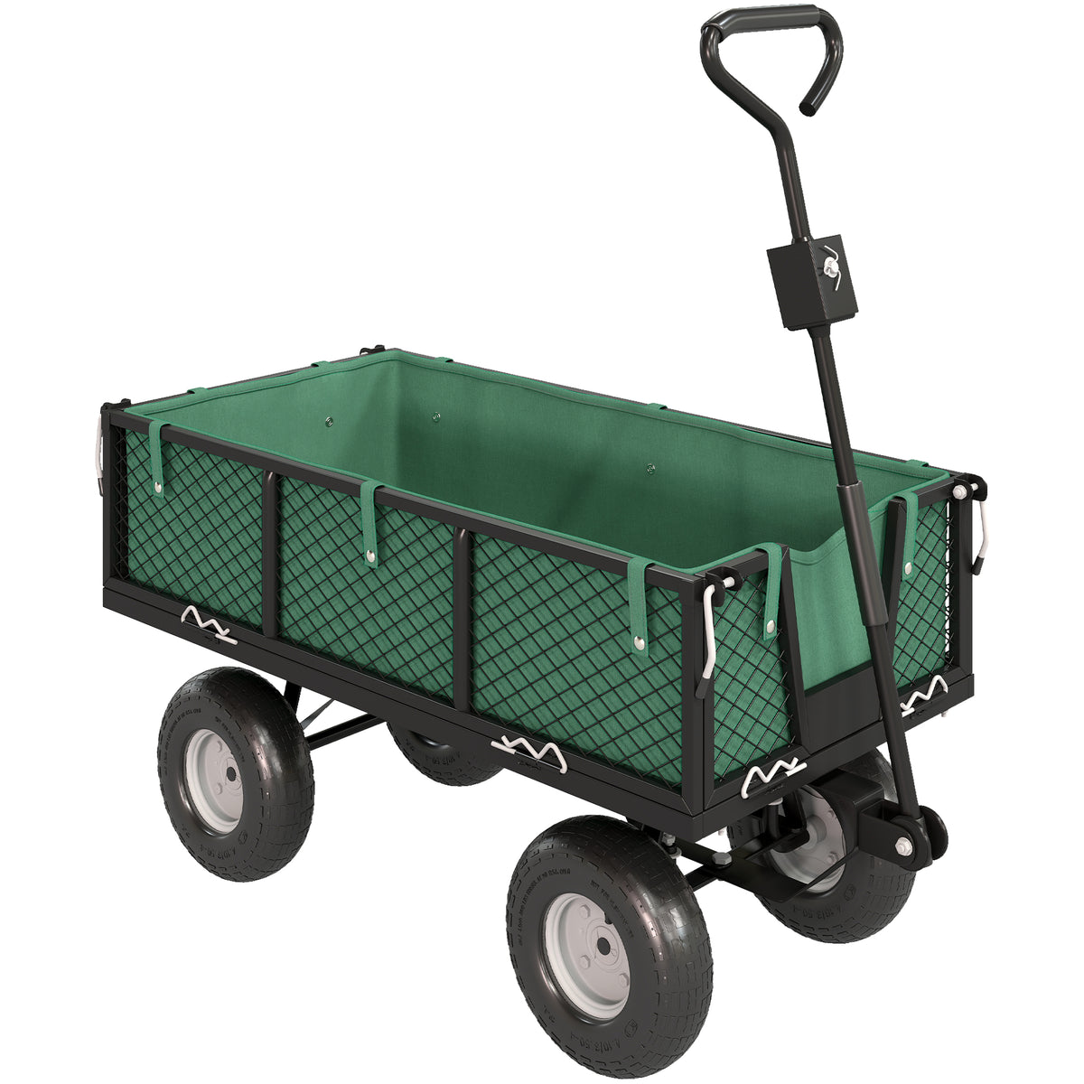 Chariot de Jardin 300 kg, Chariot Remorque avec Bâche Amovible et Poignée Rotative à 180°, Parois Rabattables, Vert-0