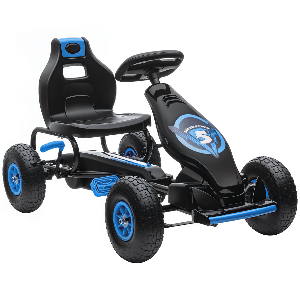 Kart à pédales pour enfant siège réglable 3 positions frein à main enfant de 5 à 12 ans bleu noir-0