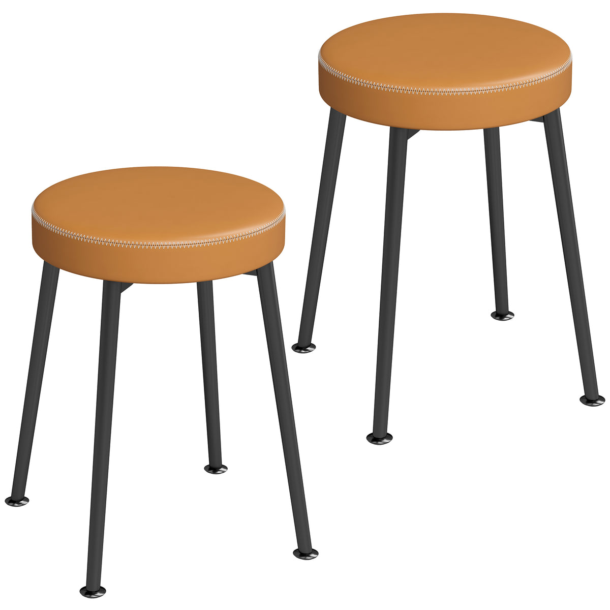 Lot de 2 chaises de salle à manger rondes, chaises de cuisine empilables avec assise rembourrée en PU, marron et noir-0
