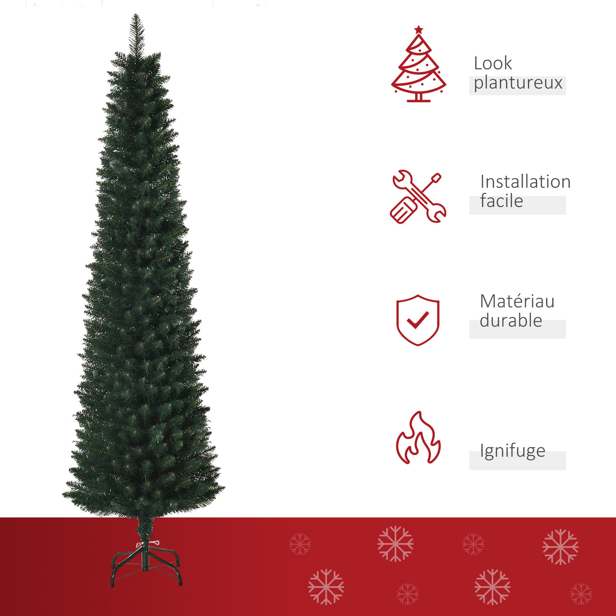 Sapin de Noël artificiel 180 cm, arbre de Noël slim avec 380 pointes de branche, support en métal pliable, vert-3