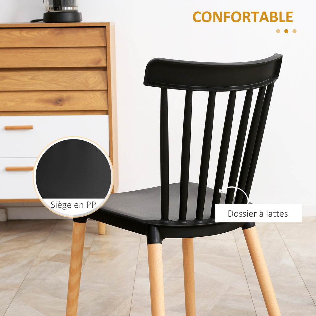 Lot de 4 chaises style scandinave dossier haut assise en polypropylène pieds en hêtre 48 x 52,5 x 83 cm noir-4