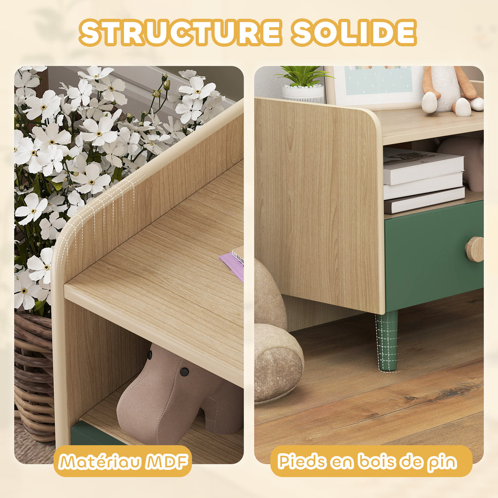 Lot de 2 tables de chevet enfant, tables de nuit enfant avec tiroir et niche, pour chambre d'enfant, 40x32,5x40cm, vert-5