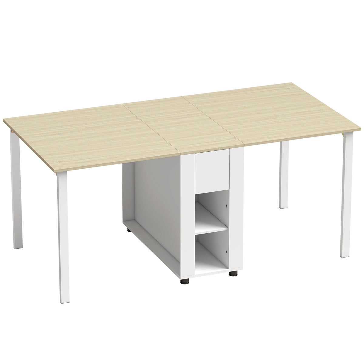 Table à manger pliante pour 6 personnes 39-168 cm, table de cuisine avec 2 tiroirs et 4 étagères ouvertes, blanc-0