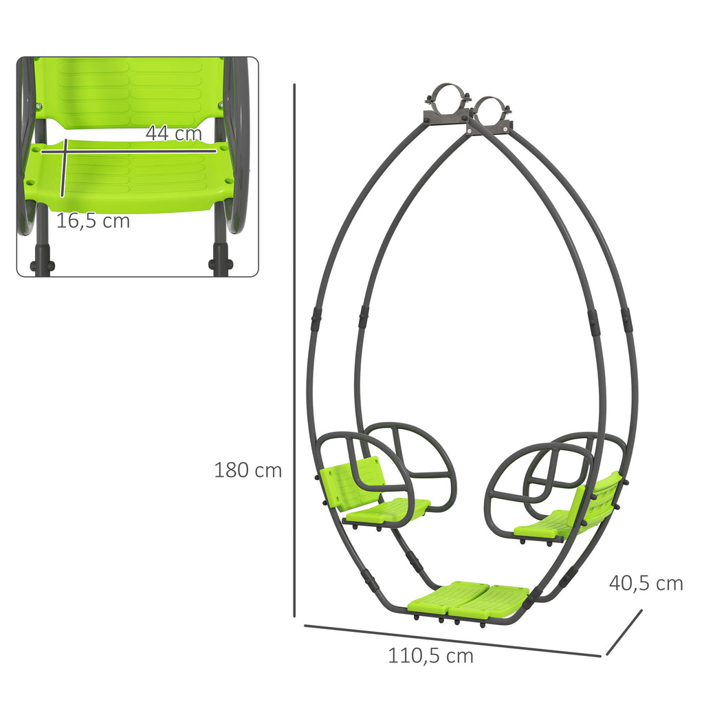 Balançoire pour enfants structure en métal avec poignée pour 2 enfants de 3 à 6 ans 110,5 x 40,5 x 180 cm vert-2