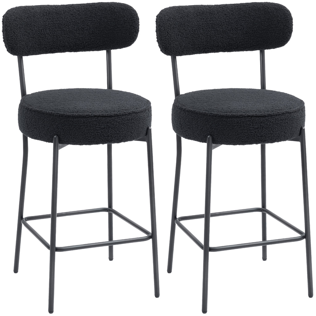 Lot de 2 tabourets de bar en tissu bouclette, chaises de bar avec dossier courbé, repose-pieds, 49x52x95cm, noir-0