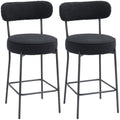 Lot de 2 tabourets de bar en tissu bouclette, chaises de bar avec dossier courbé, repose-pieds, 49x52x95cm, noir-0