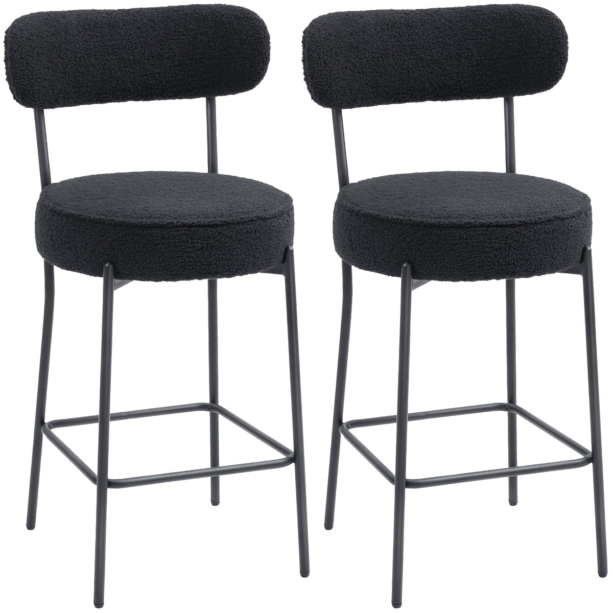 Lot de 2 tabourets de bar en tissu bouclette, chaises de bar avec dossier courbé, repose-pieds, 49x52x95cm, noir-0