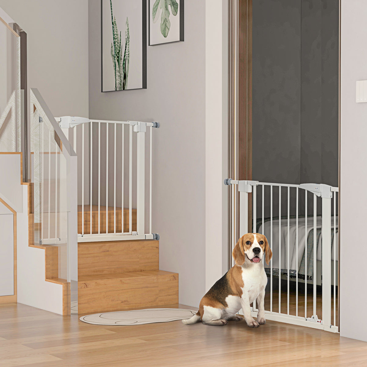 Lot de 2 barrières de sécurité pour chien animaux sans perçage avec fermeture automatique largeur 76-103 cm blanc-1