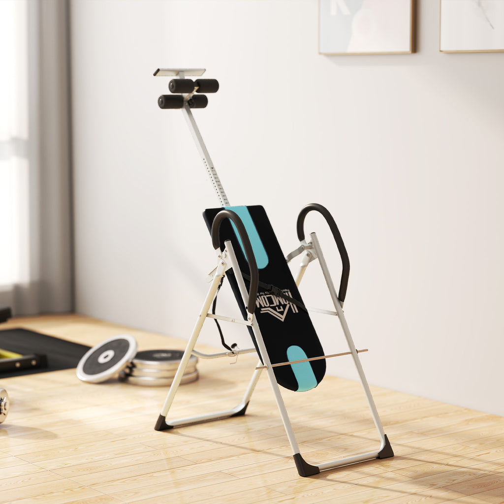 Table d'inversion de musculation pliable ceinture de sécurité réglable acier coloris argent noir-7
