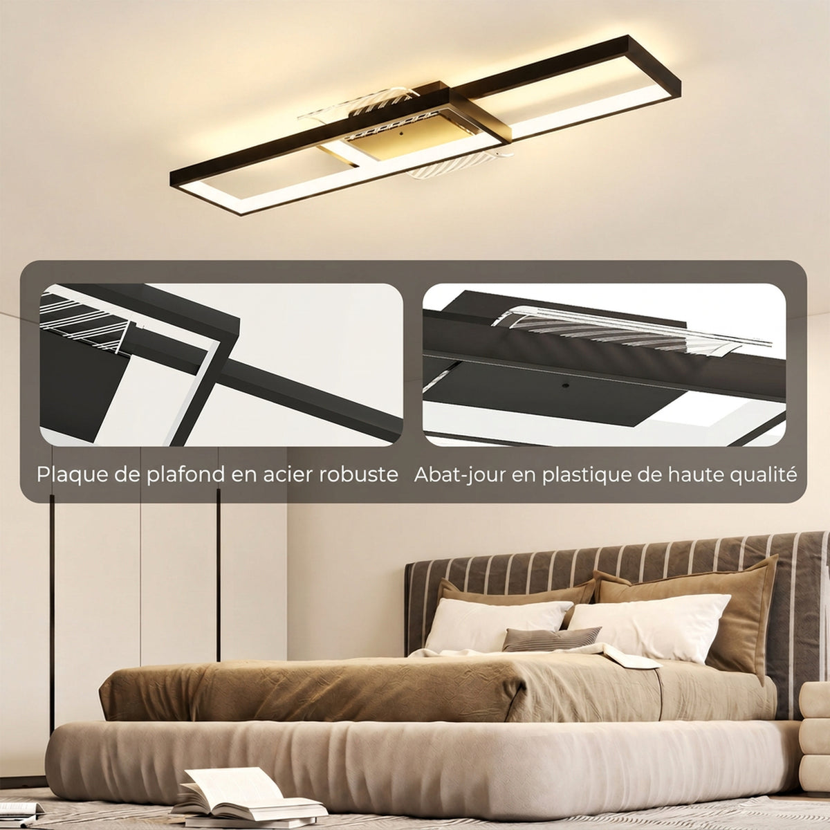Plafonnier LED rectangle 43W, luminaire plafonnier 3000-6000K, 4600LM, télécommande, 70 x 30 cm, noir-5
