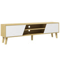 Meuble TV pour télévision jusqu'à 65 pouces design scandinave 2 portes 2 niches avec passe-câbles 150 x 30 x 42 cm-0