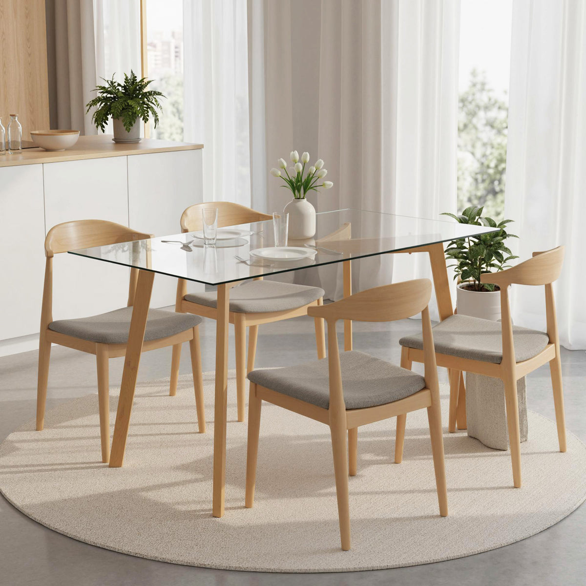 Table à manger pour 4 personnes, 120x60x76cm, table de cuisine, plateau en verre trempé et pieds en acier, transparent-6