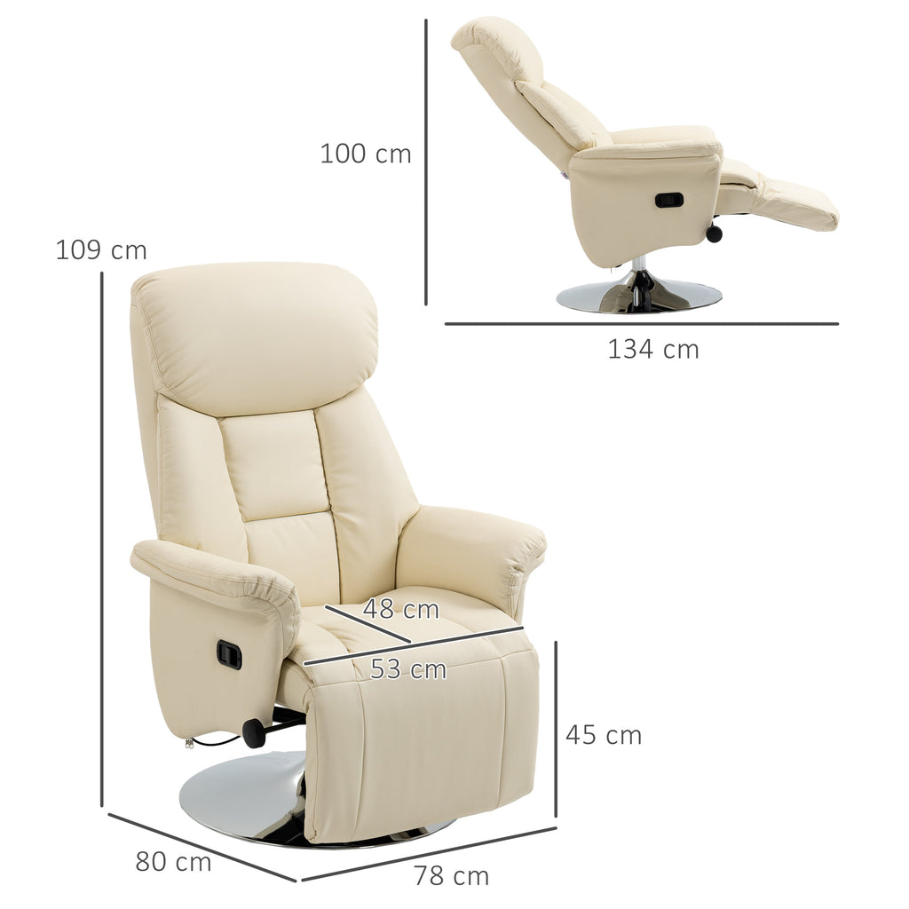 Fauteuil de relaxation inclinable pivotant repose-pied réglable, jusqu'à 150 kg, pour salon, chambre, home cinéma, crème-2