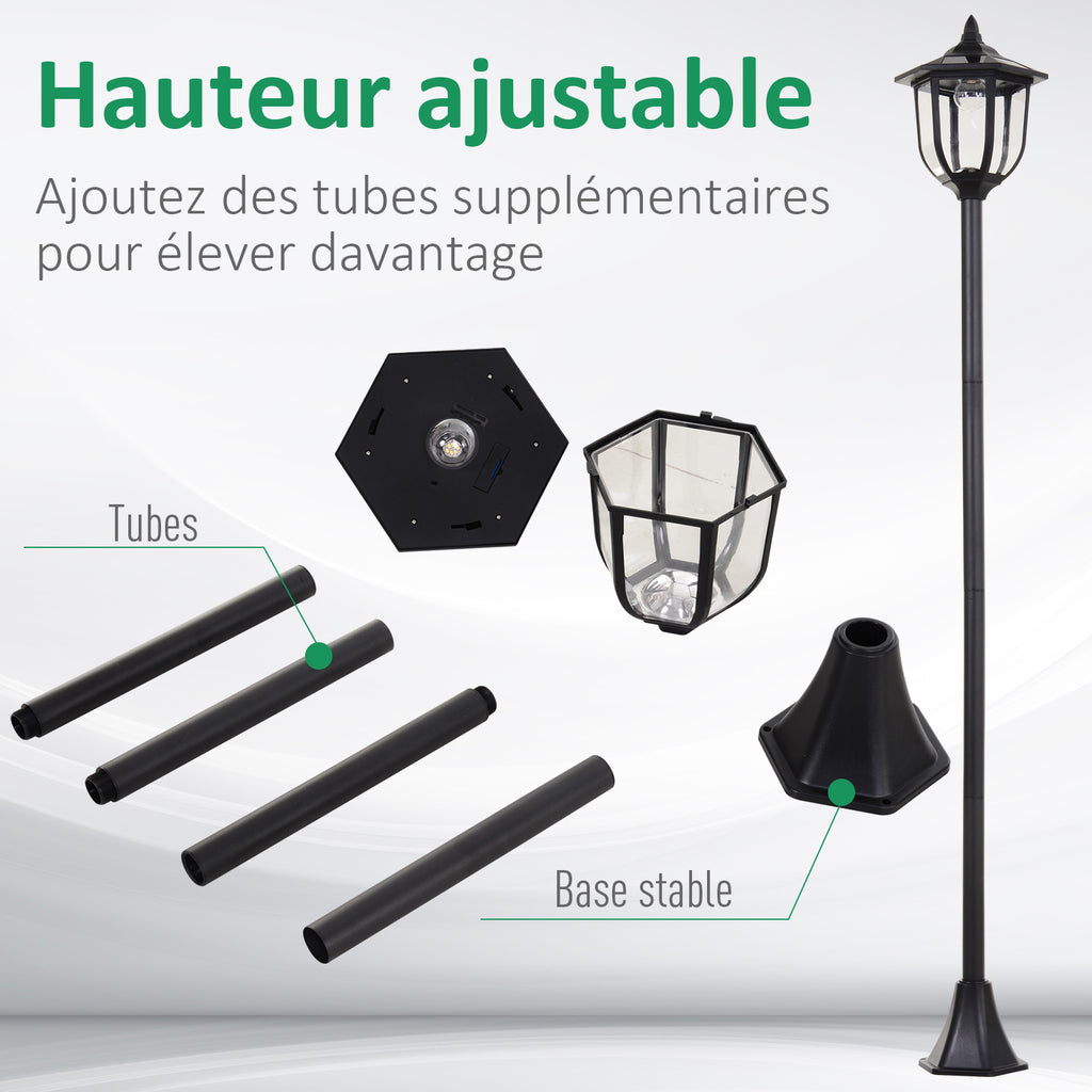 Luminaire extérieur lampadaire sur pied solaire lampadaire lanterne classique LED 60 Lm max. dim. 26L x 26l x 177H cm noir-6